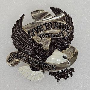 Harley Davidson Eagle Live To Ride Belt Buckle Silver Metal Enamel Vintage Biker